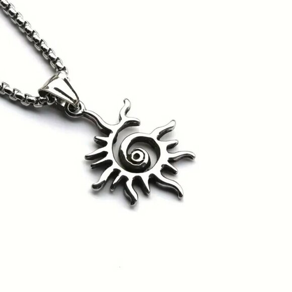 Spiral Sun Silver Tone Pendant and Necklace #1375 - Picture 12 of 12